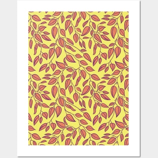 Minimalist Leaf Line Art Illustration as a Seamless Surface Pattern Design Posters and Art